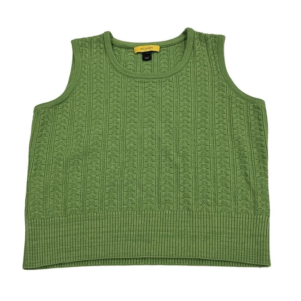 St. John Knit Sweater Vest Womens Size L Green Wool Blend Pullover